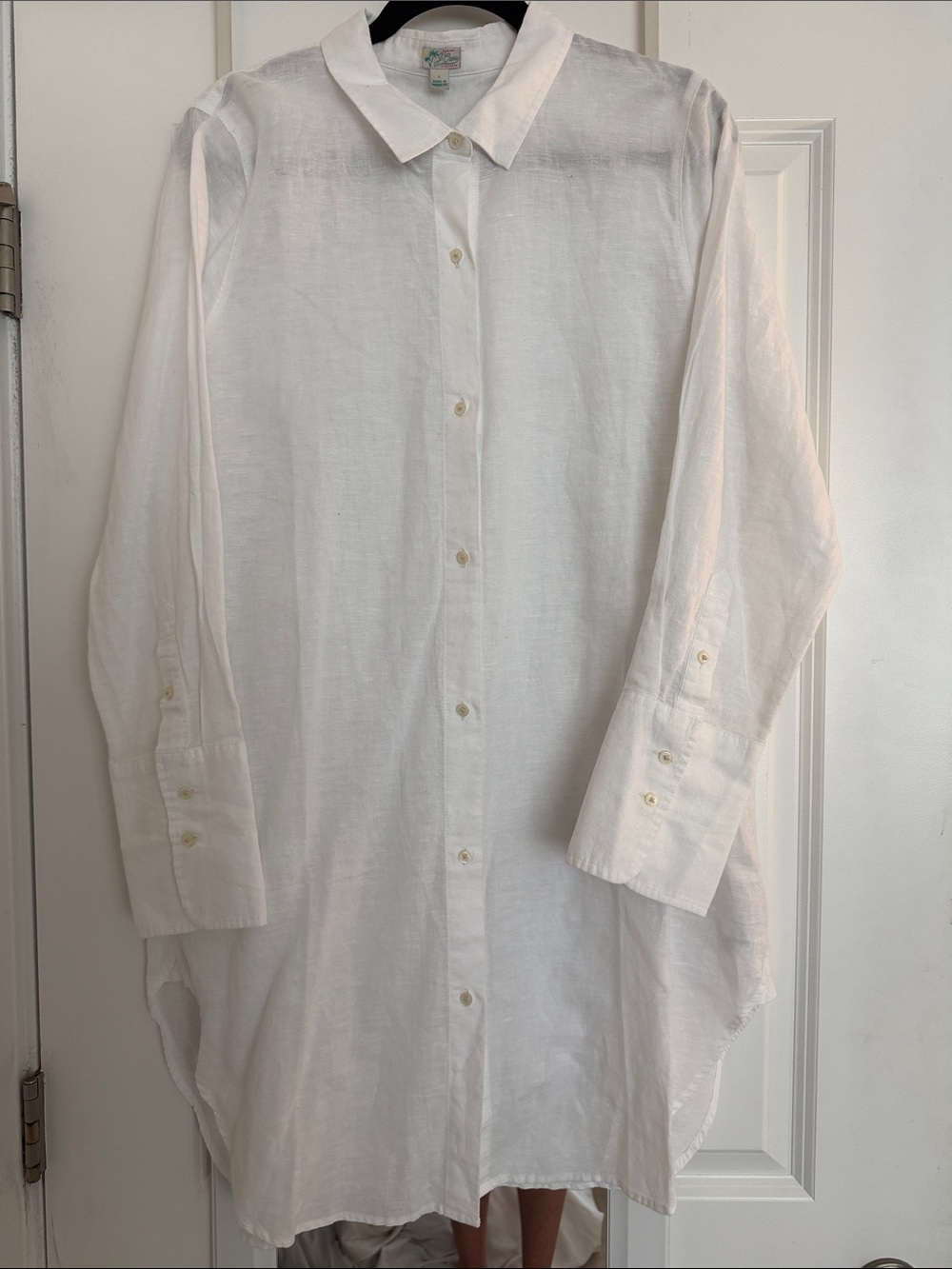 J. Crew Oversized White Linen Button-Front Shirt Dress